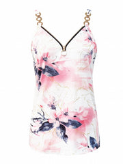Floral Print Zipper Front Tank Top Summer Sleeveless Tank Top
