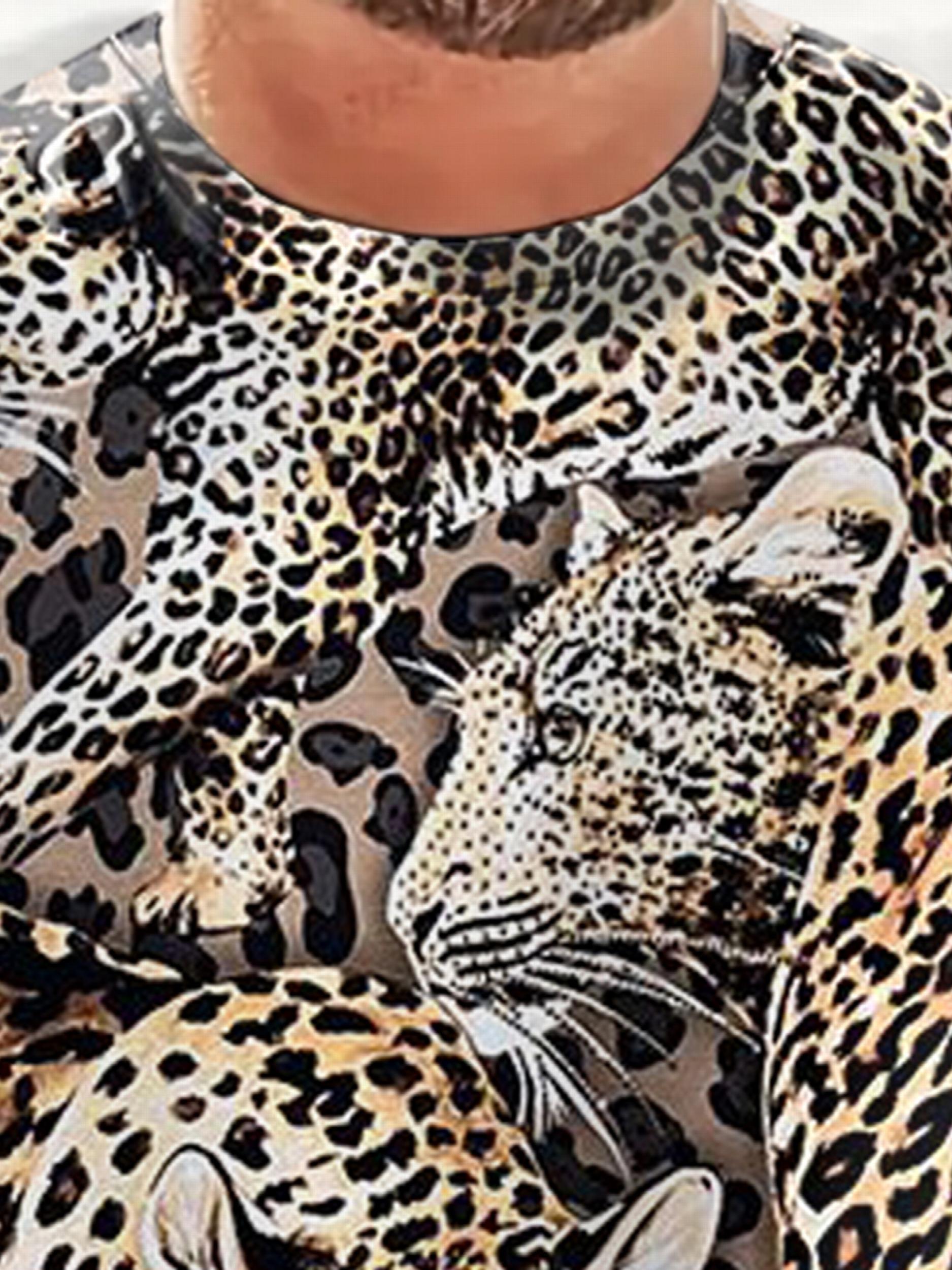 Men's Leopard Print T Shirt - Summer Outdoor Wear