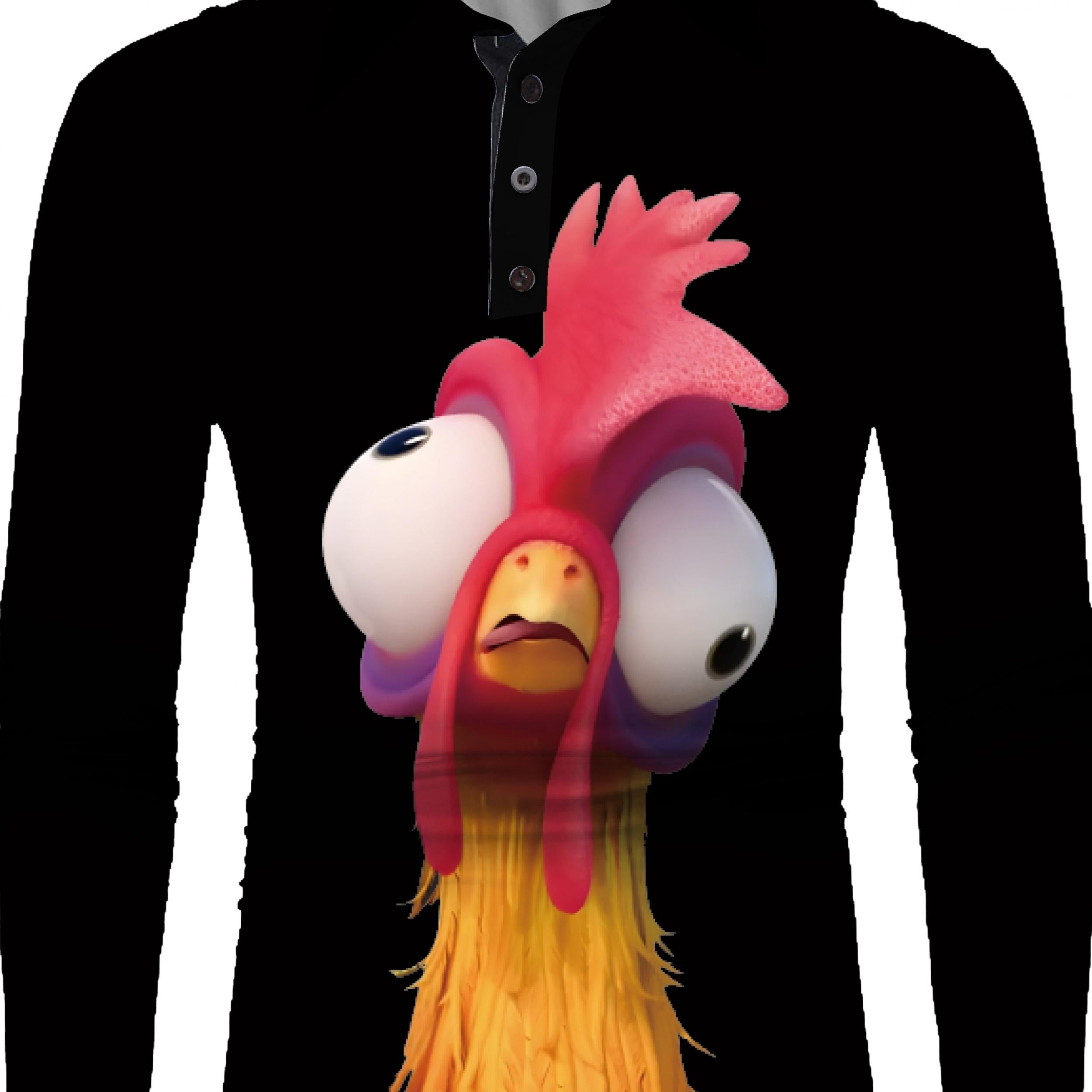 Men's Rooster Pattern Long Sleeve T shirt Lapel 1 4 Button Shirt