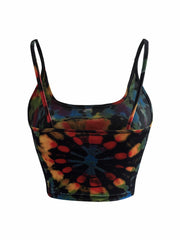 Tie Dye Crop Cami Top Crew Neck Summer Sleeveless Women's Clothing