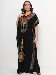 Kaftan Dress Women's Plus Floral Embroidered Batwing Sleeve V Neck