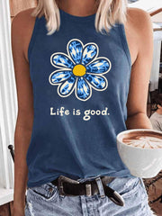 Floral & Letter Print Sleeveless Top