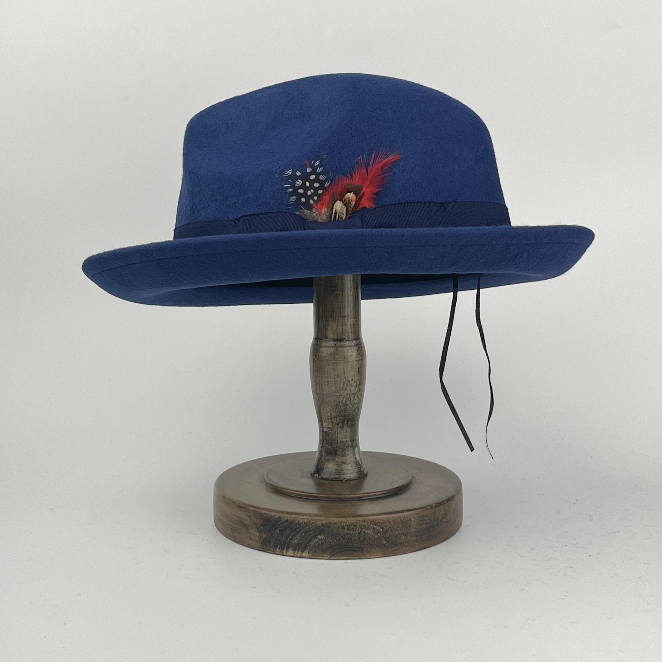 British Fedora Hats Men's Short Brim Tweed Jazz Hat Woolen Hat With Feather