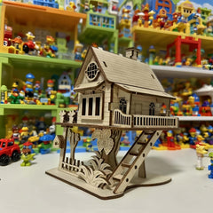 3D Wood Treehouse Puzzle Set DIY Building Blocks Yellow Gift