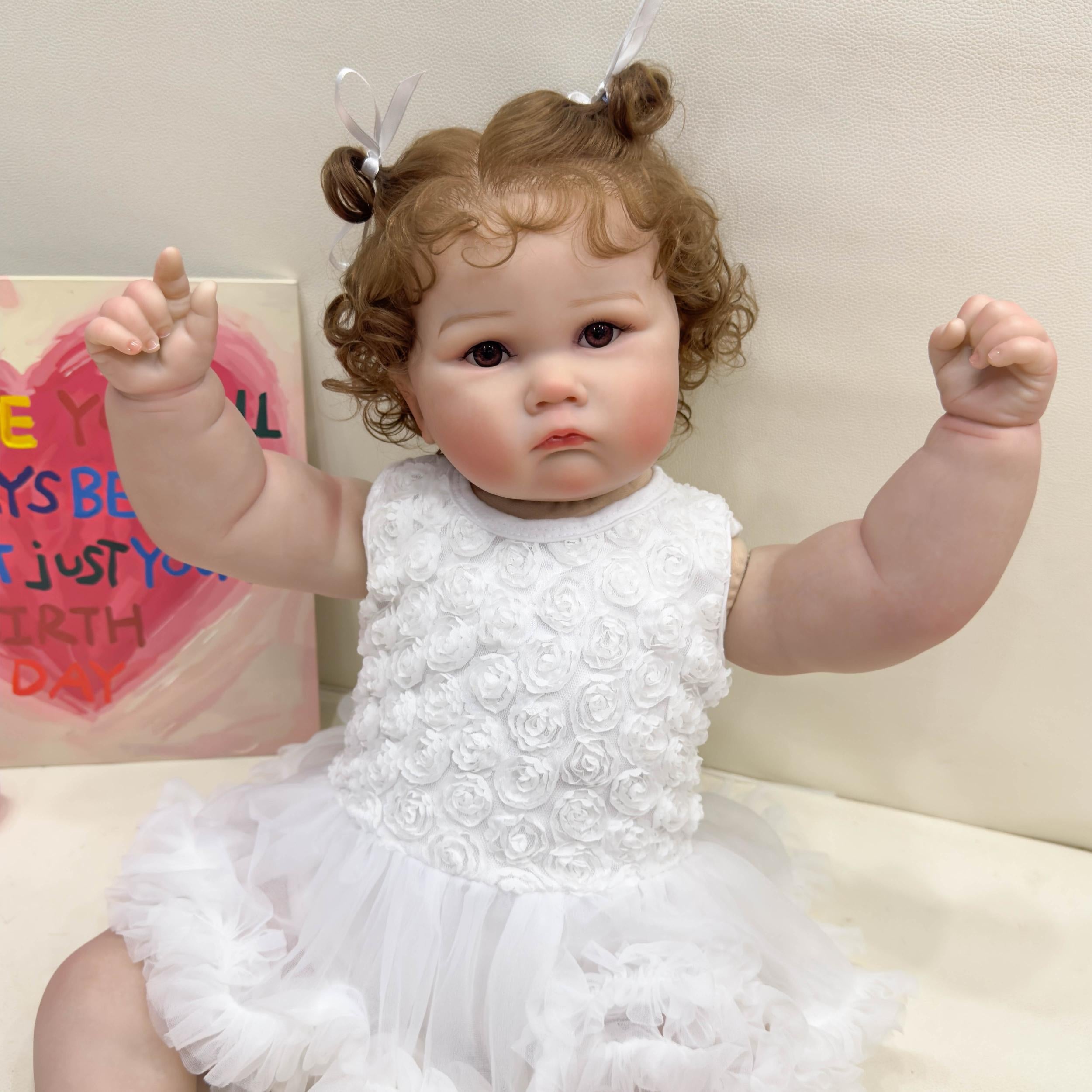NPK 60 Reborn Baby Doll Realistic Soft Cloth Body Hand Painted Hair Lace Outfit