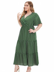 Boho Dress Women's Plus Polka Dot Print Surplice Neck