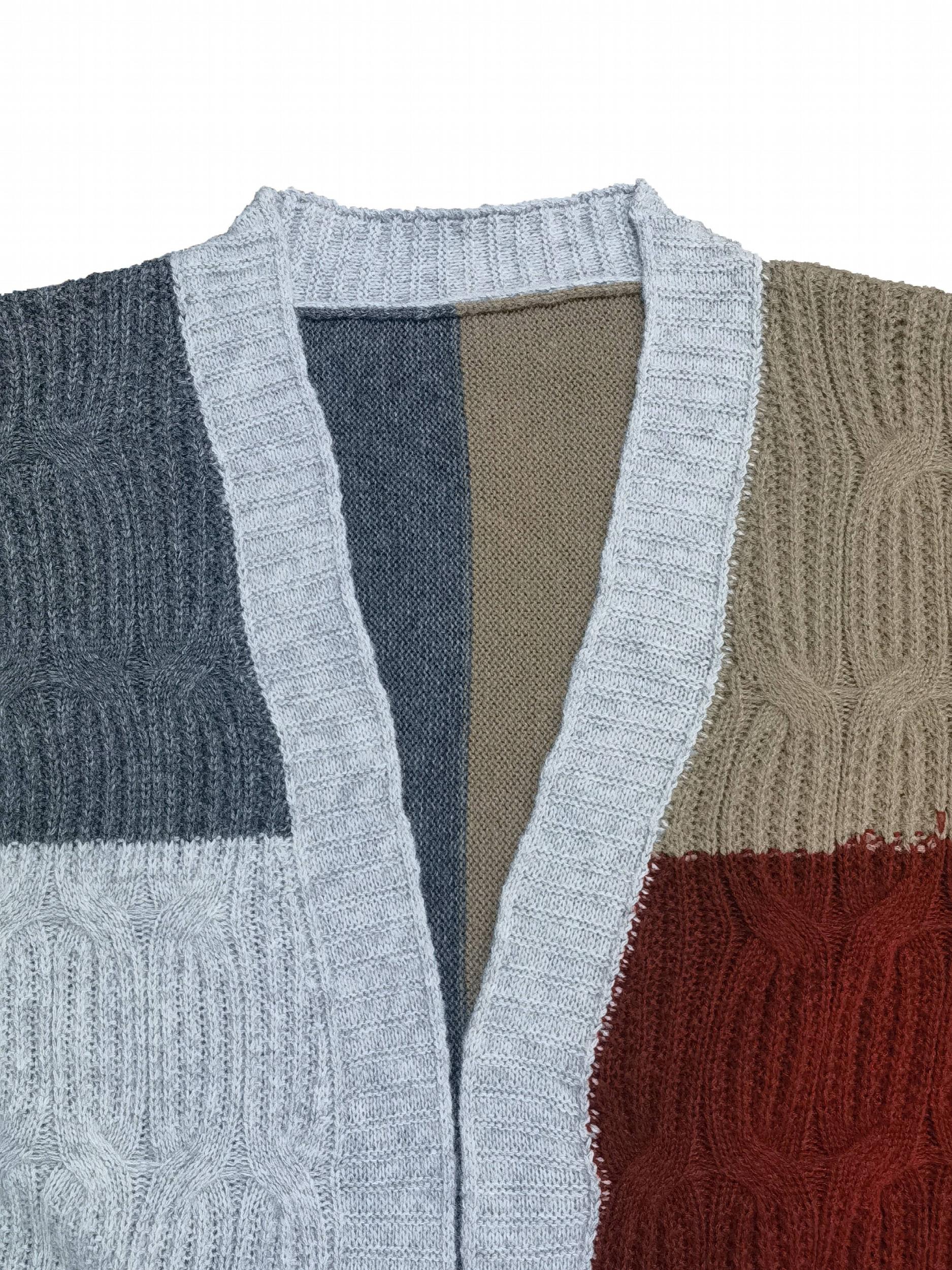 Colorblock Cable Knit Open Front Cardigan