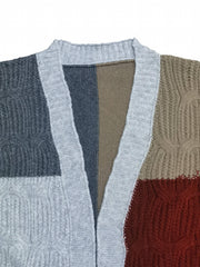 Colorblock Cable Knit Open Front Cardigan