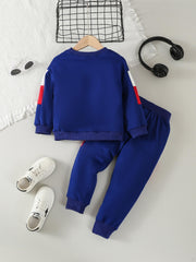 Kids Splicing Pullover Sweatshirt & Pants Set
