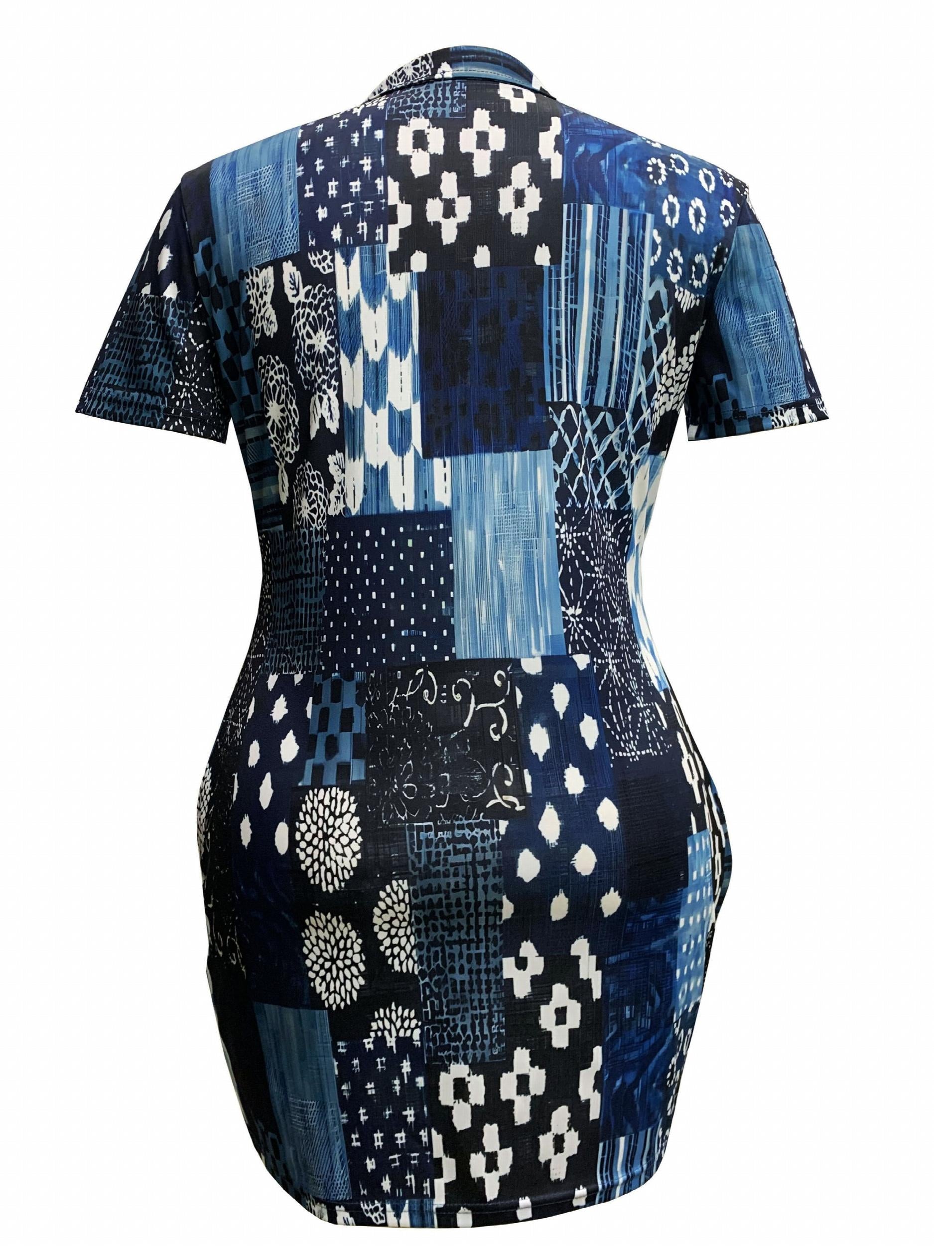 Casual Dress Women's Plus Short Sleeve V Neck Zipper Dress