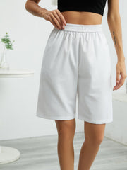 Wide Leg Elastic Waist Shorts Solid Color Casual Summer Shorts