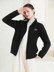 Solid Fleece Casual Jacket Stand Collar Full Zip