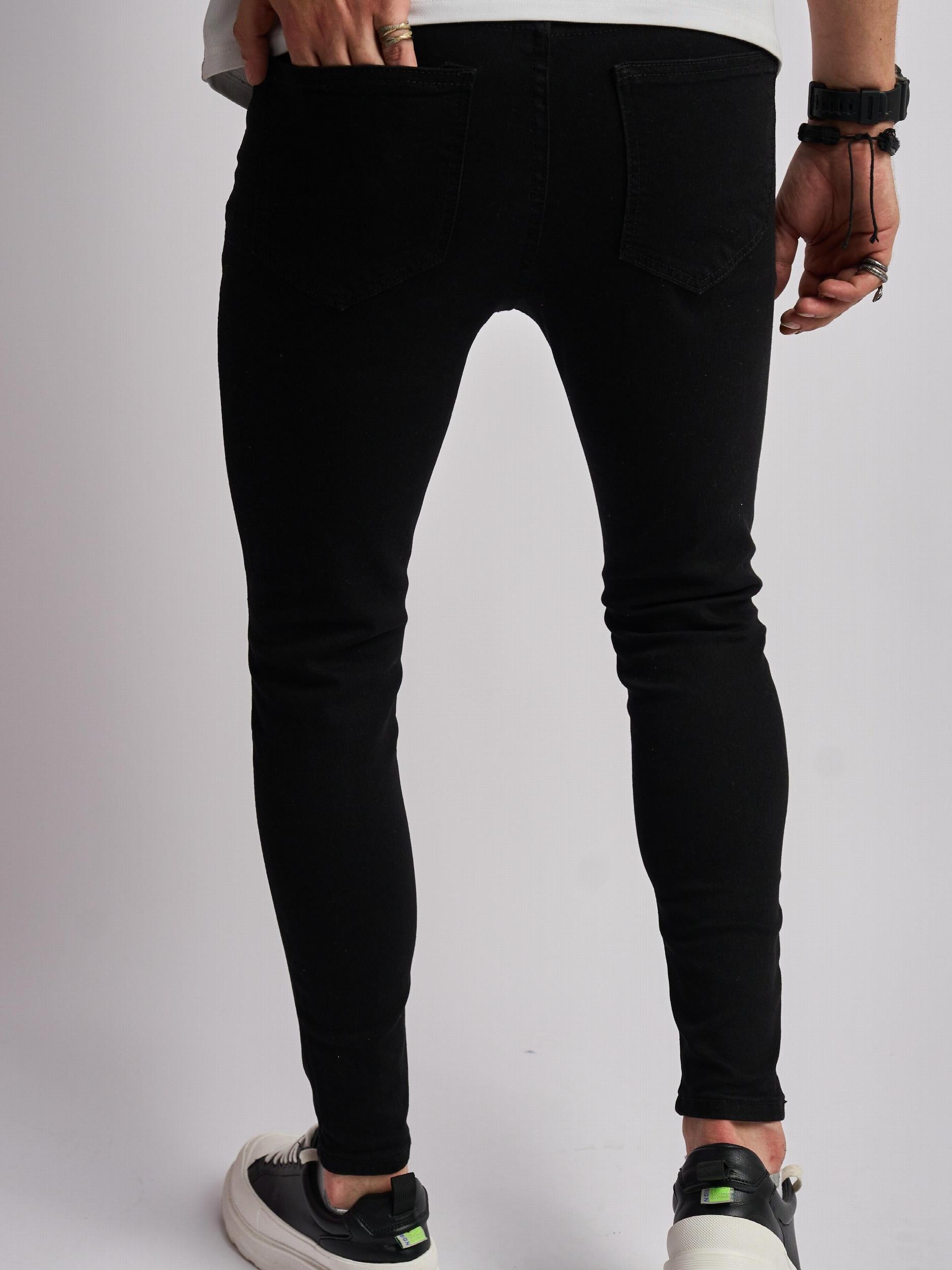 Broken Heart Pattern Slim Fit Jeans Men's Casual Street Style Denim Pants