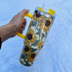 Sunflower Printed 40oz Stainless Steel Water Cup Insulated Leakproof for Outdoor
