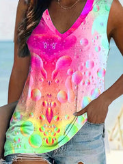 Bubble Gradient Print Sleeveless Top V Neck Summer Top