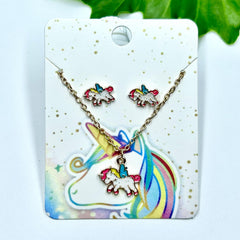 Cartoon Dripping Unicorn Necklace & Earrings Set For Girls
