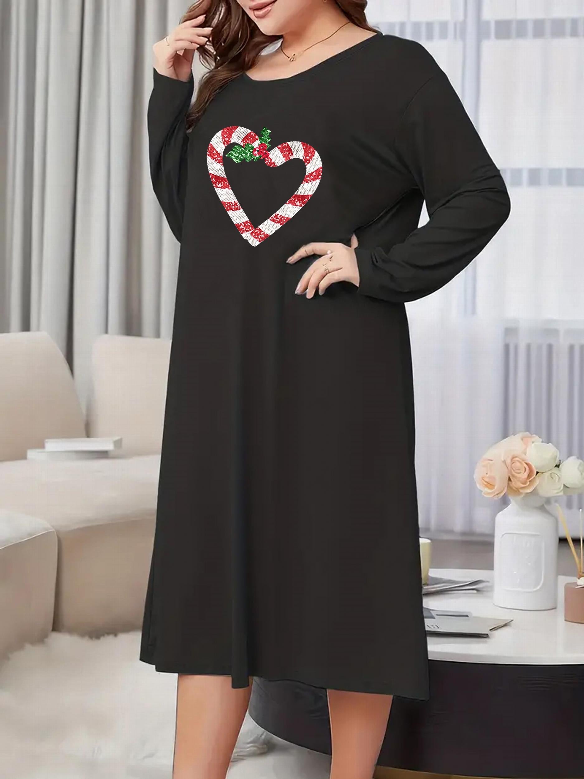 Christmas Nightdress Heart Lollipop Print Long Sleeve