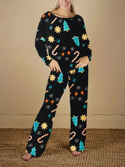 Christmas Print Lounge Set Long Sleeve Top & Pants Women's Loungewear