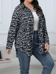 Casual Blouse Women's Plus Graffiti Print Long Sleeve Button Up Shirt