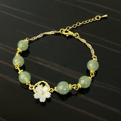 Peach Blossom Green Bead Bracelet - Chinese Style