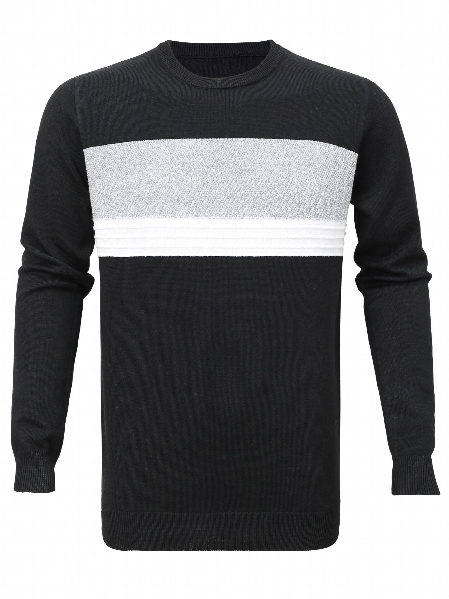 Knitted Block Crew Neck Sweater Men's Casual Warm Pullover
