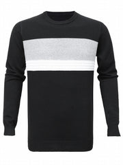 Knitted Block Crew Neck Sweater Men's Casual Warm Pullover