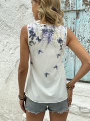 Butterfly Print Tank Top V Neck Sleeveless Summer Tank Top