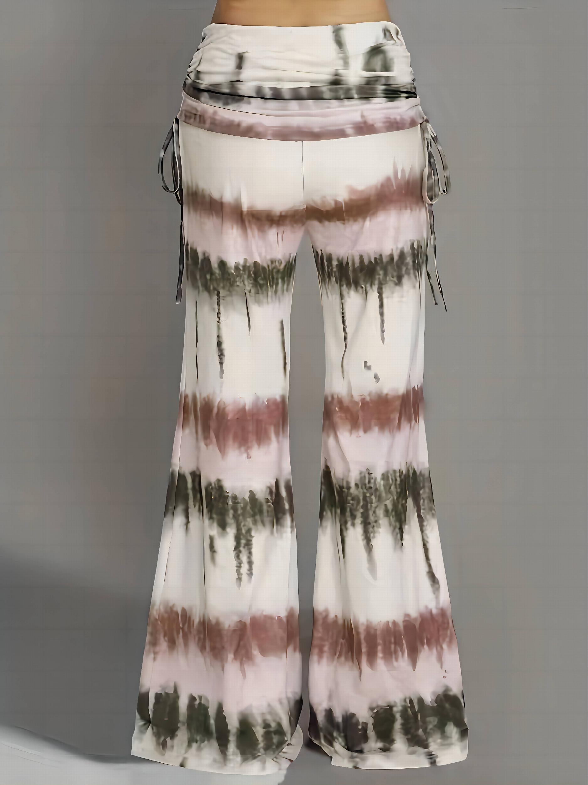 Tie Dye Foldover Waist Flared Leg Pants