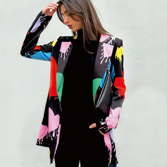Heart Print Long Sleeve Casual Blazer