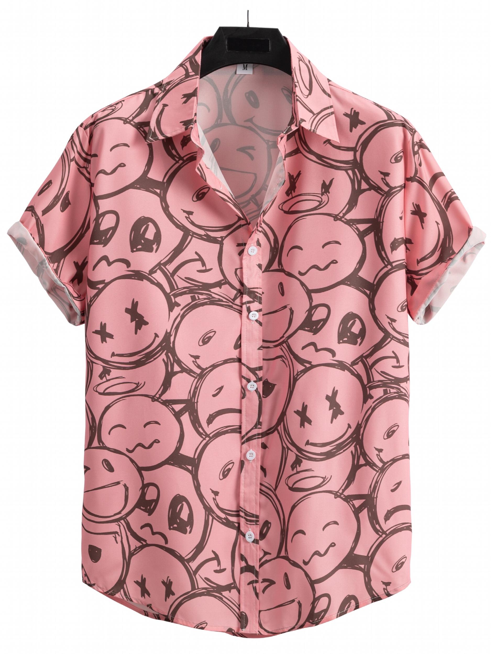 Cartoon Face Print Men's Casual Short Sleeve Shirt