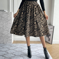 Women's Plus Leopard Print High Rise A-line Skirt