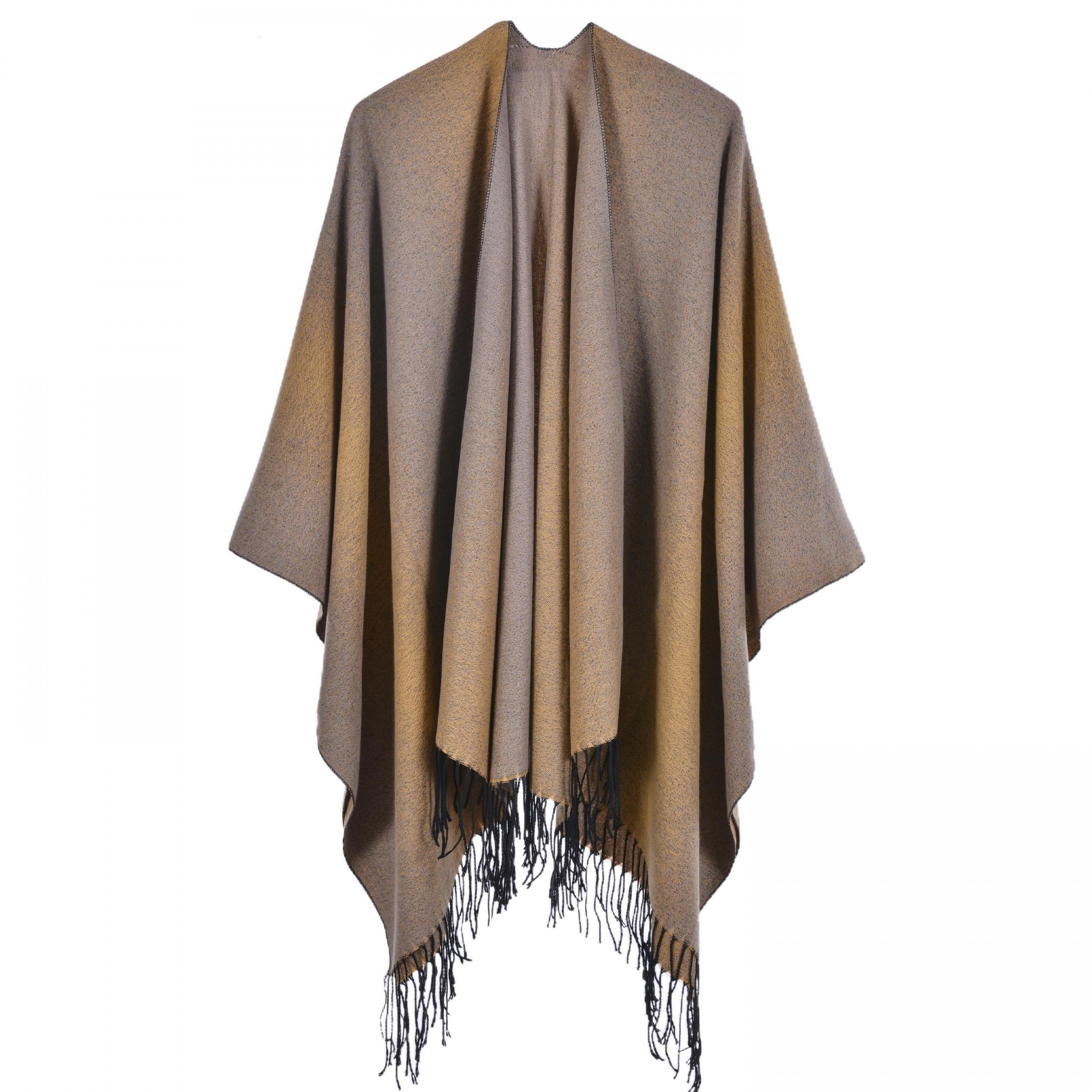 Gradient Cashmere Shawl Tassel Cape Scarf