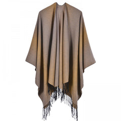 Gradient Cashmere Shawl Tassel Cape Scarf