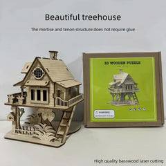 3D Wood Treehouse Puzzle Set DIY Building Blocks Yellow Gift