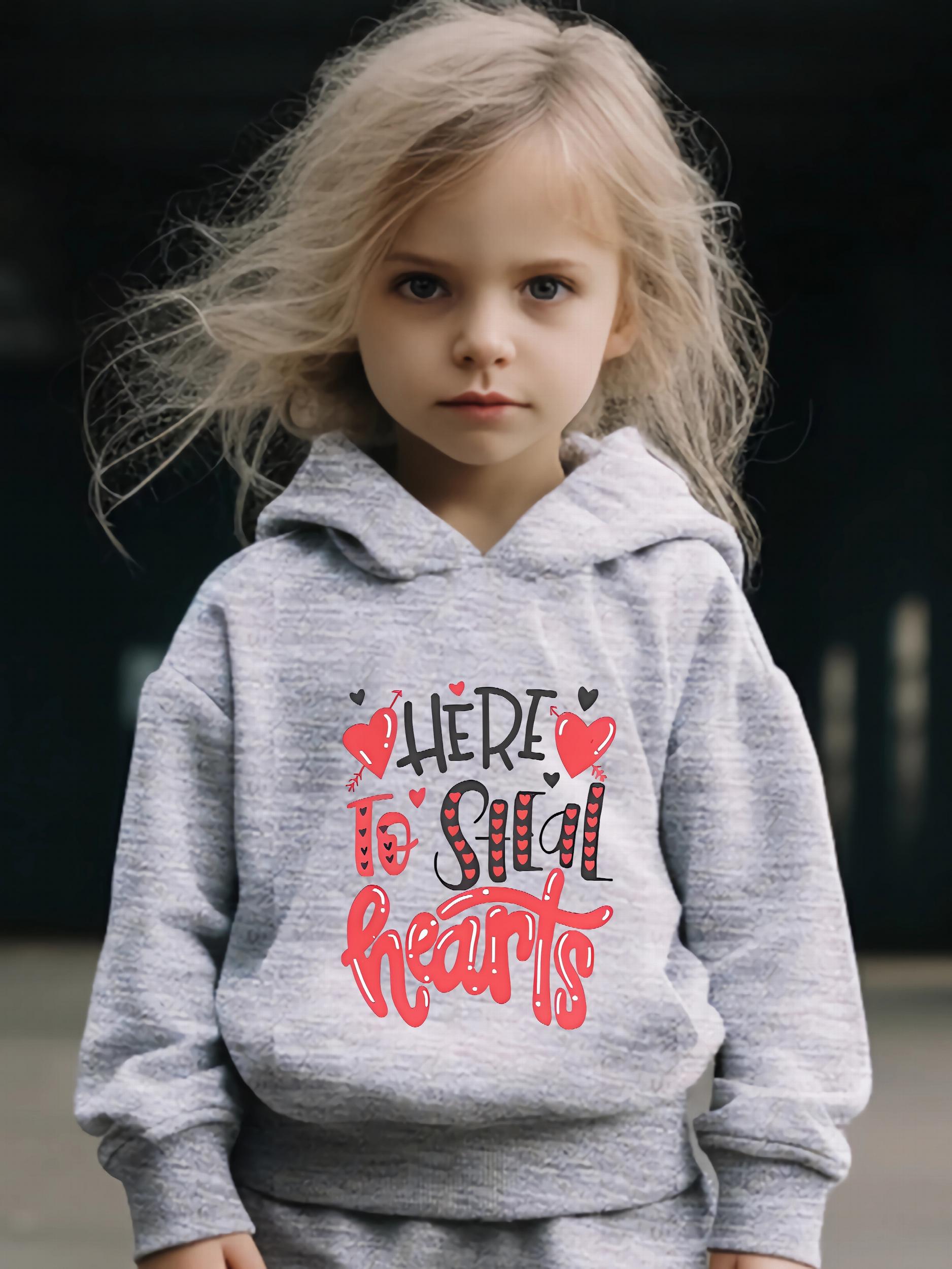 2pcs Heart Steal Graphic Hoodies Pants Set Spring Sports Gift Girls