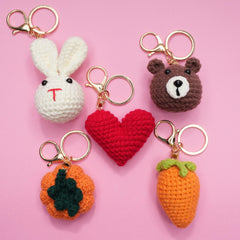 Hand Knitted Pendant Cartoon Bunny Bear Pumpkin Yarn Keychain