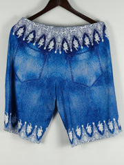 Denim & Floral Print Slim Fit Sporty Shorts