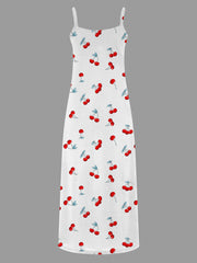 Casual Dress Women's Plus Cherry Print V Neck Maxi Cami Dress