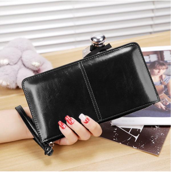Women's Oil Wax Skin Long Wallet Large Capacity Clutch