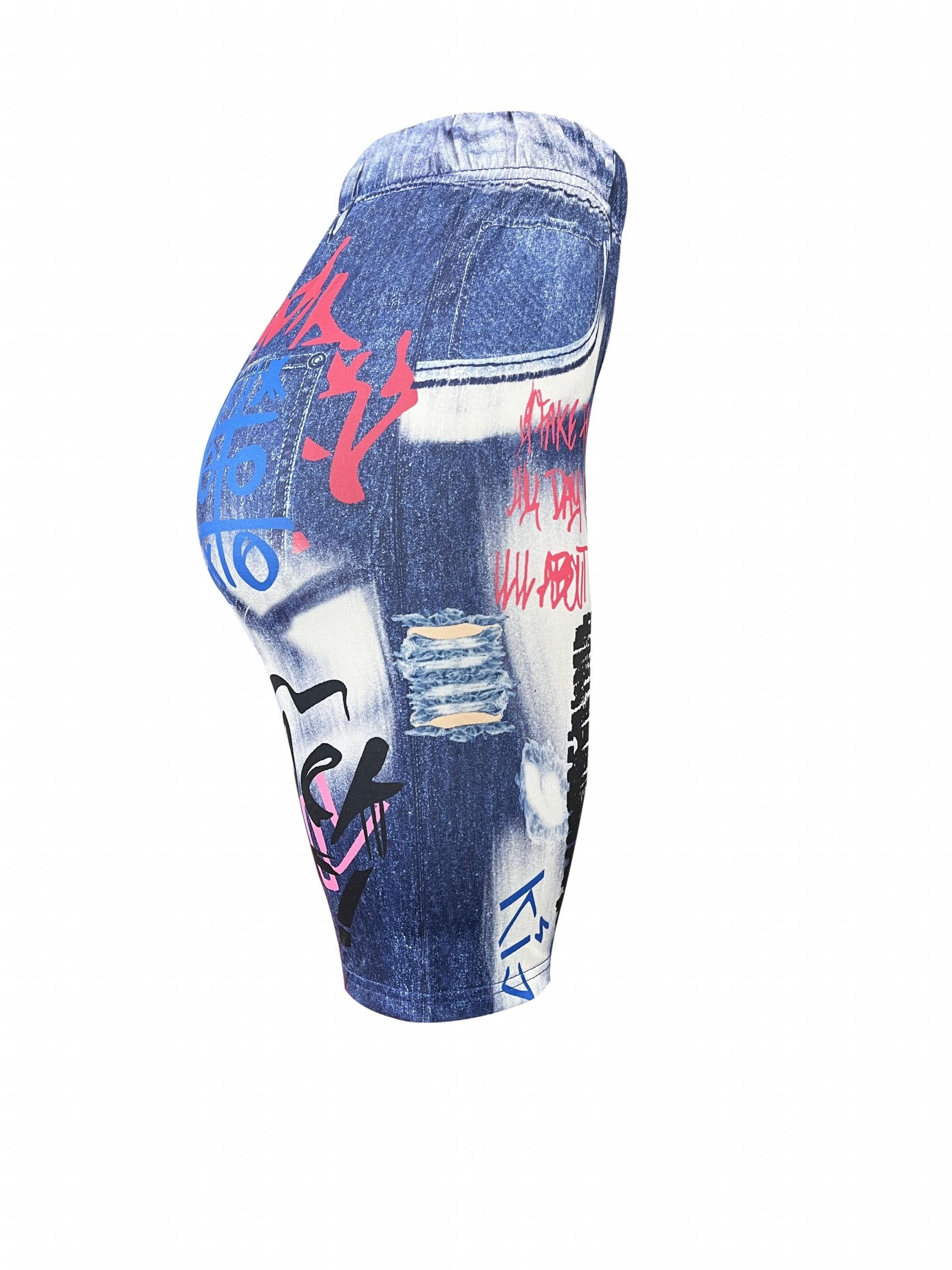 Graffiti & Denim Print High Waist Summer Casual Shorts