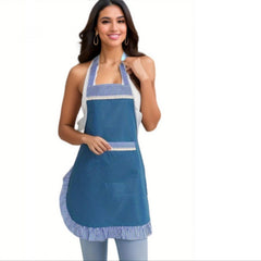 Stain-Proof Halter Apron with Ruffles for Outdoor Activities