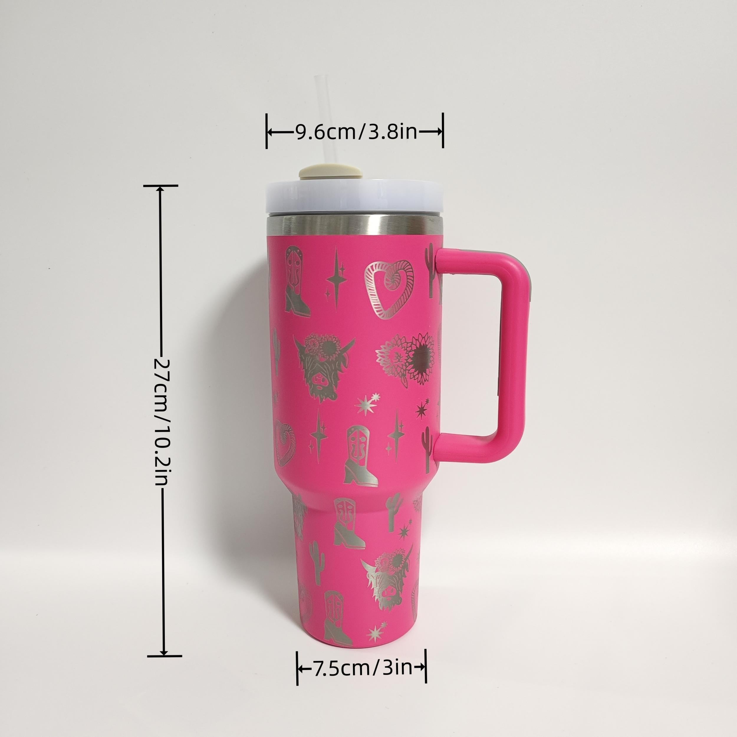 1200ml Stainless Steel Water Bottle Creative Pattern Large Capacity with Straw