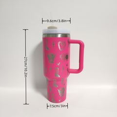 1200ml Stainless Steel Water Bottle Creative Pattern Large Capacity with Straw