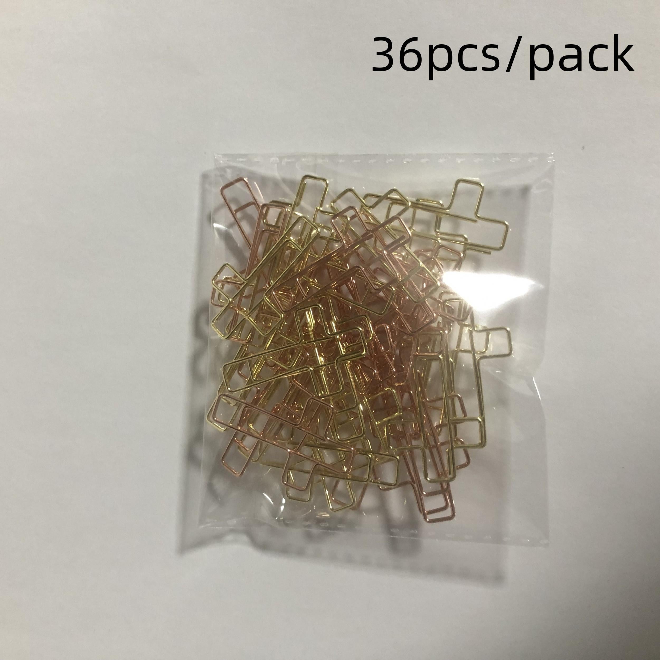 36pcs Cross Shaped Paper Clips Golden & Rose Paper Clips Study Supplies