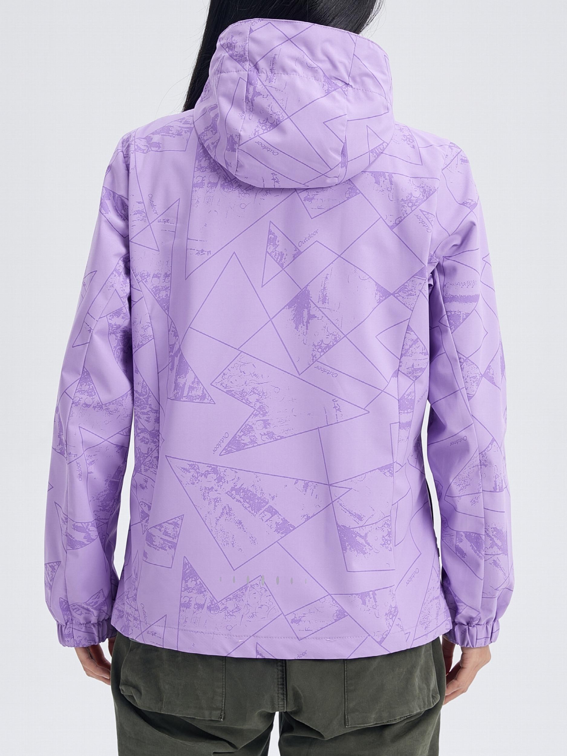 Women's Geometric Pattern Windproof Jacket for Hiking