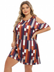 Striped Cold Shoulder Round Neck Sleep Dress