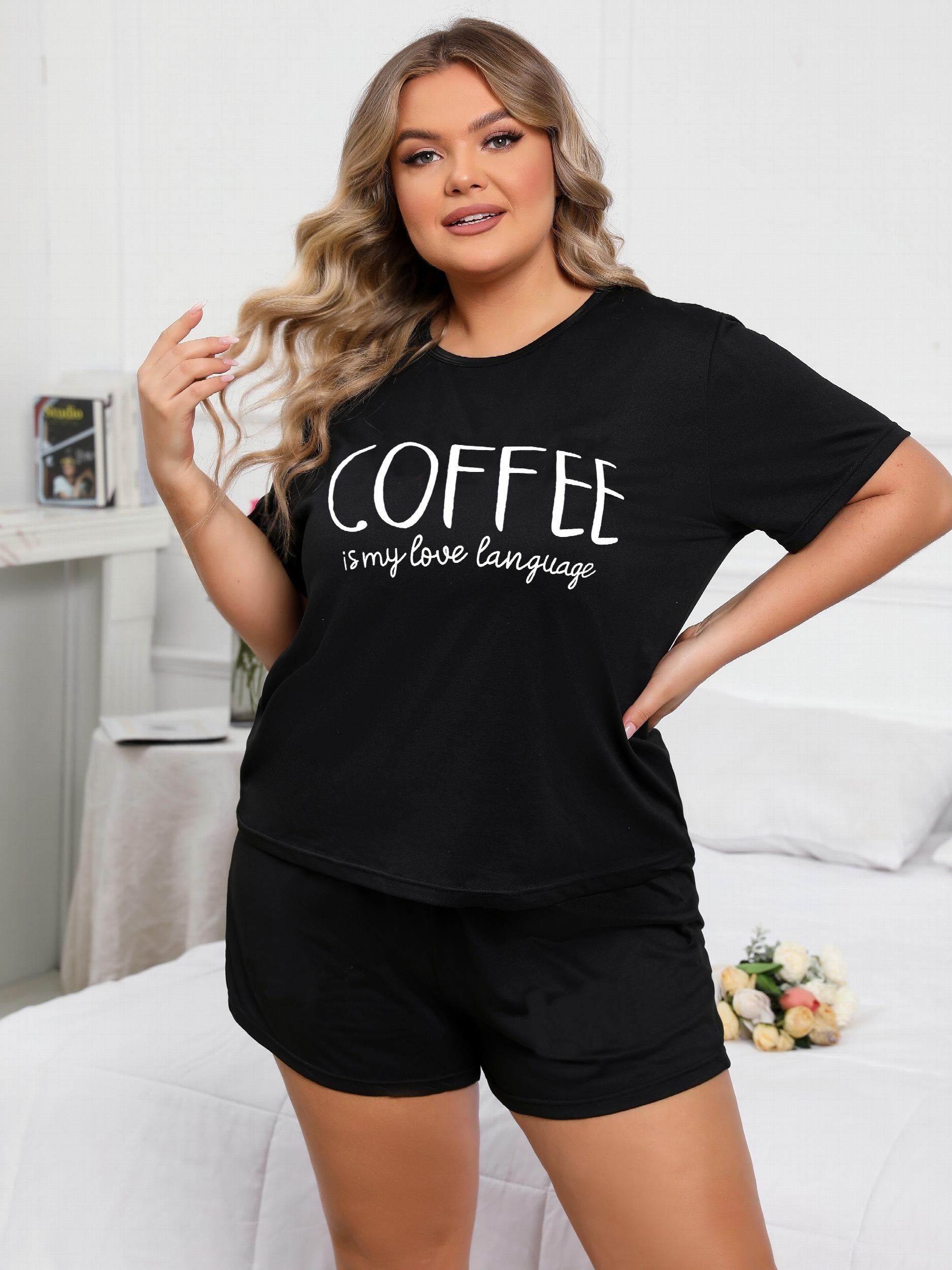 Women's Lounge Set Slogan Print Top & Shorts Pajama Set