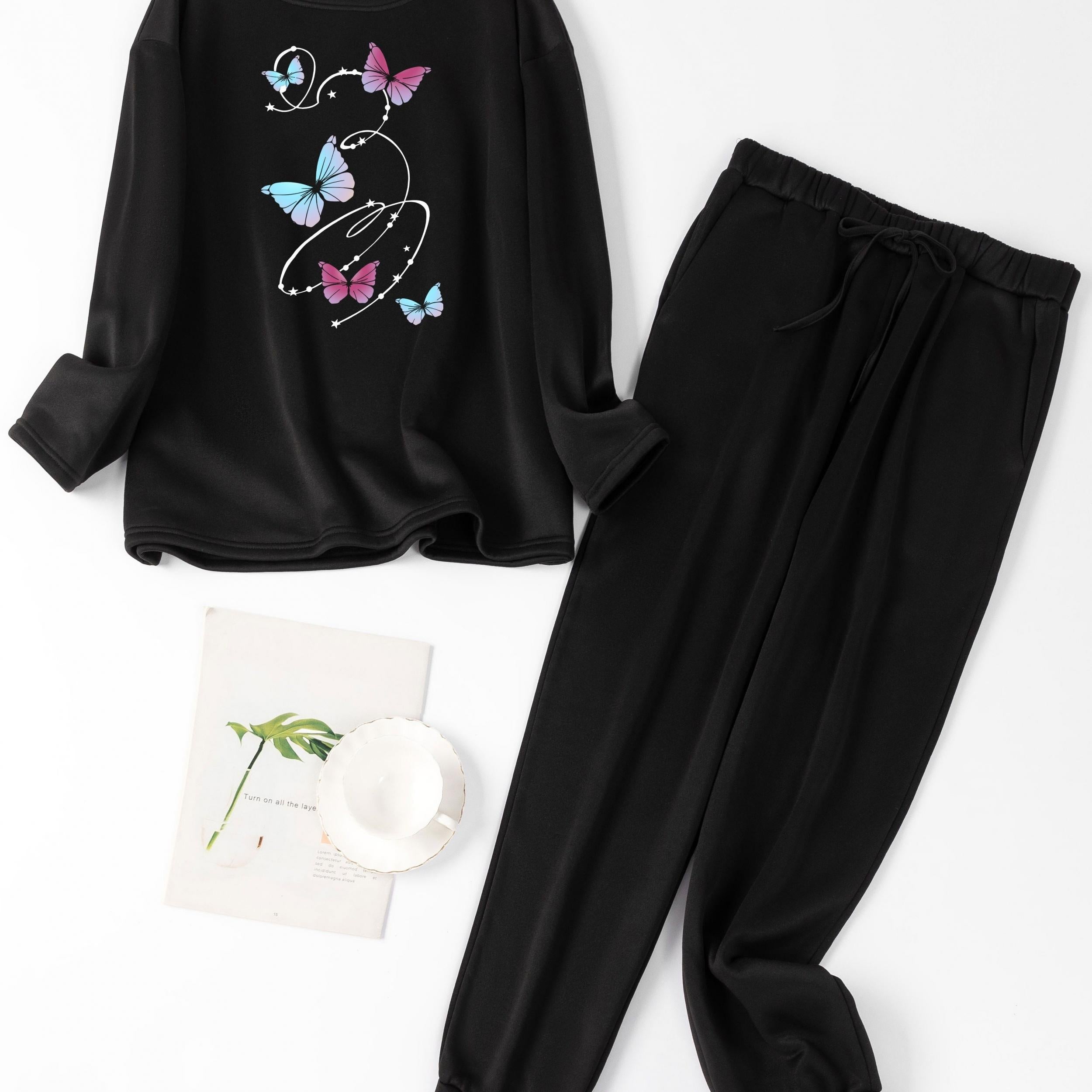 Butterfly Print Fleece Lounge Set