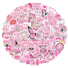 100 Pink Cartoon Vinyl Stickers for Water Bottles Laptop Luggage G