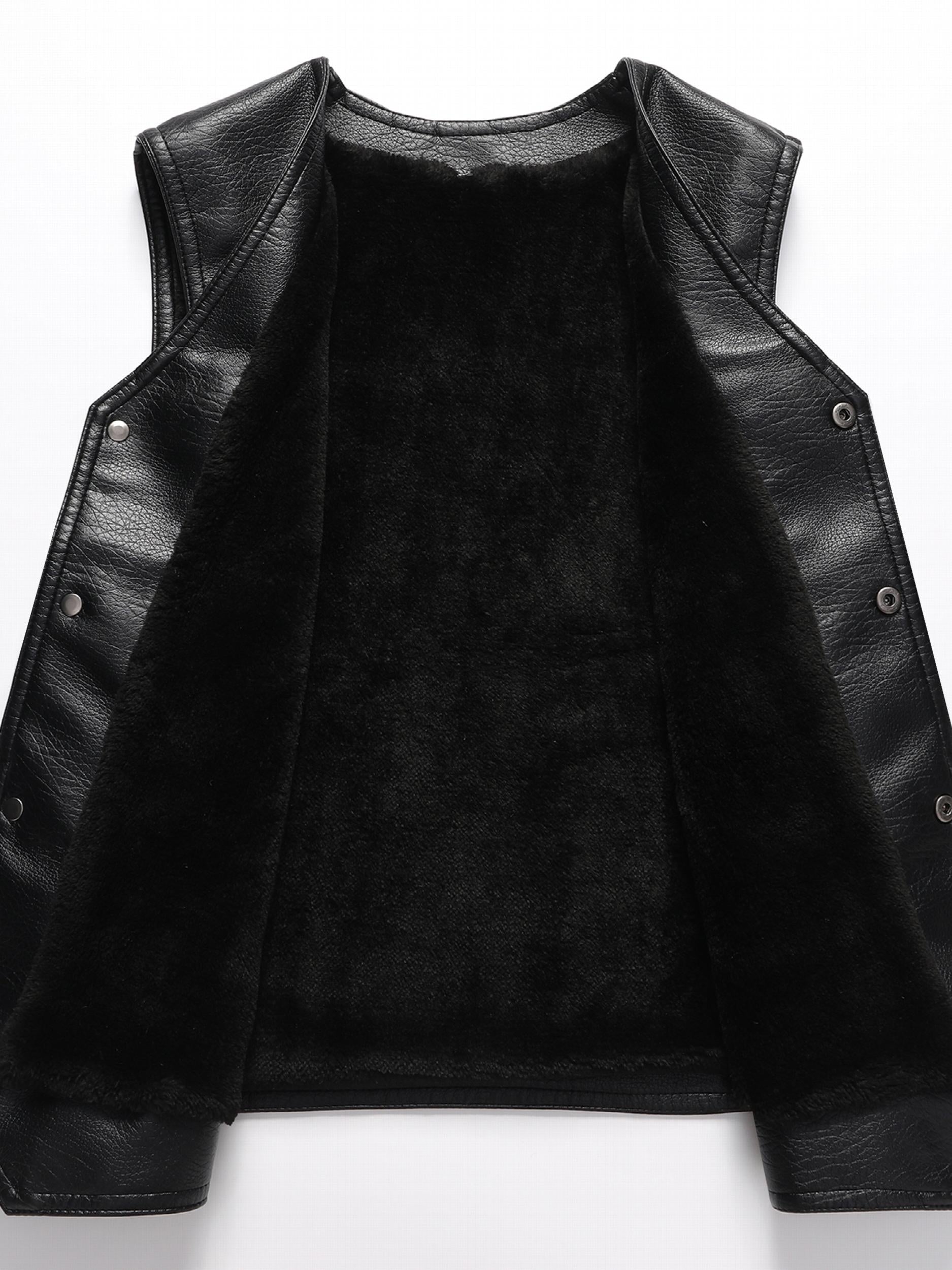 V Neck Smart PU Vest Men's Casual Solid Single Breasted Faux Leather Waistcoat